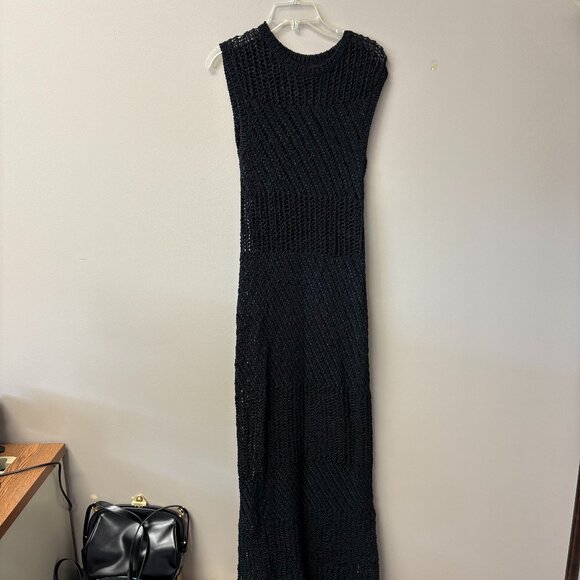 Banana Republic Cotton Blend Open Stitch Crotchet Black Maxi Dress - Picture 1 of 3